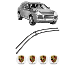 Set stergatoare PORSCHE CAYENNE (9PA) din 2002-2010, pentru parbriz auto, 2 bucati, Valeo Silencio Xtrm, din cauciuc siliconat rezistent, 4 Stickere Auto PORSCHE v35916