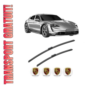 Set stergatoare PORSCHE TAYCAN Sport Turismo (Y1C) din 2021-2024, pentru parbriz auto, 2 bucati, Bosch Aerotwin, din cauciuc siliconat rezistent, 4 Stickere Auto PORSCHE