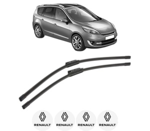 Set stergatoare RENAULT GRAND SCENIC III (JZ0/1_) din 2009-2016, pentru parbriz auto, 2 bucati, Bosch Aerotwin, din cauciuc siliconat rezistent, 4 Stickere Auto RENAULT v54351
