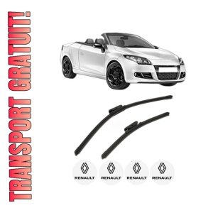Set stergatoare RENAULT MEGANE CC (EZ0/1_) din 2010-2015, pentru parbriz auto, 2 bucati, Bosch Aerotwin, din cauciuc siliconat rezistent, 4 Stickere Auto RENAULT