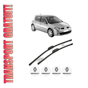 Set stergatoare RENAULT MEGANE II (BM0/1_, CM0/1_) din 2002-2011, pentru parbriz auto, 2 bucati, Bosch Aerotwin Retrofit, din cauciuc siliconat rezistent, 4 Stickere Auto RENAULT