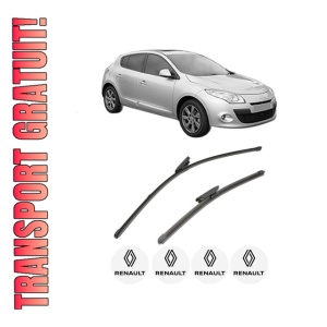 Set stergatoare RENAULT MEGANE III Hatchback Van (BZ_) din 2008-2015, pentru parbriz auto, 2 bucati, Valeo Silencio Xtrm, din cauciuc siliconat rezistent, 4 Stickere Auto RENAULT