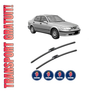 Set stergatoare SAAB 9-5 (YS3E) din 1997-2009, pentru parbriz auto, 2 bucati, Bosch Aerotwin, din cauciuc siliconat rezistent, 4 Stickere Auto SAAB