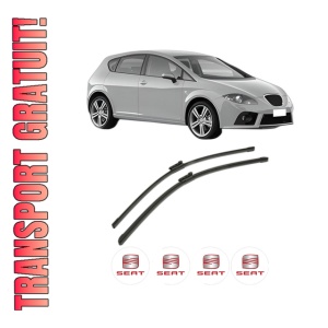 Set stergatoare SEAT LEON (1P1) din 2005-2013, pentru parbriz auto, 2 bucati, Bosch Aerotwin, din cauciuc siliconat rezistent, 4 Stickere Auto SEAT
