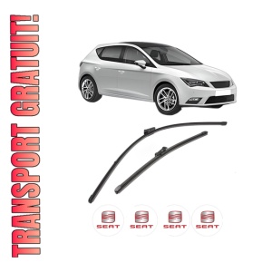Set stergatoare SEAT LEON (5F1) din 2012-2020, pentru parbriz auto, 2 bucati, Valeo Silencio Xtrm, din cauciuc siliconat rezistent, 4 Stickere Auto SEAT