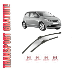 Set stergatoare SEAT Mii (KF1, KE1) din 2011-2020, pentru parbriz auto, 2 bucati, Bosch Aerotwin, din cauciuc siliconat rezistent, 4 Stickere Auto SEAT