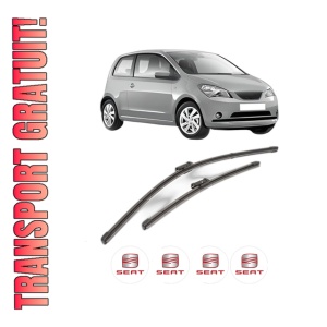 Set stergatoare SEAT Mii (KF1, KE1) din 2011-2020, pentru parbriz auto, 2 bucati, Valeo Silencio Xtrm, din cauciuc siliconat rezistent, 4 Stickere Auto SEAT
