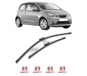 Set stergatoare SEAT Mii (KF1, KE1) din 2011-2020, pentru parbriz auto, 2 bucati, Valeo Silencio Xtrm, din cauciuc siliconat rezistent, 4 Stickere Auto SEAT v38676
