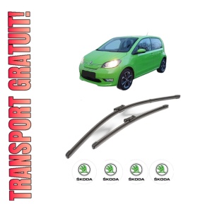 Set stergatoare SKODA E-CITIGO (NE1) din 2019-2021, pentru parbriz auto, 2 bucati, Valeo Silencio Xtrm, din cauciuc siliconat rezistent, 4 Stickere Auto SKODA