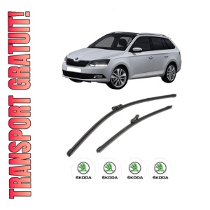 Set stergatoare SKODA FABIA III Estate (NJ5) din 2014-2022, pentru parbriz auto, 2 bucati, Valeo Silencio Xtrm, din cauciuc siliconat rezistent, 4 Stickere Auto SKODA