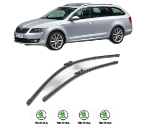 Set stergatoare SKODA OCTAVIA III Combi (5E5, 5E6) din 2012-2020, pentru parbriz auto, 2 bucati, Valeo Silencio Xtrm, din cauciuc siliconat rezistent, 4 Stickere Auto SKODA v36696