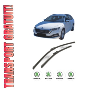 Set stergatoare SKODA Octavia IV Combi (NX5, PV5) din 2019-2025, pentru parbriz auto, 2 bucati, Bosch Aerotwin, din cauciuc siliconat rezistent, 4 Stickere Auto SKODA