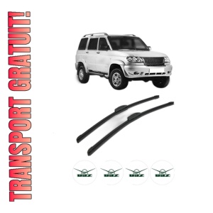 Set stergatoare UAZ PATRIOT din 2004-2006, pentru parbriz auto, 2 bucati, Bosch Aerotwin Retrofit, din cauciuc siliconat rezistent, 4 Stickere Auto UAZ