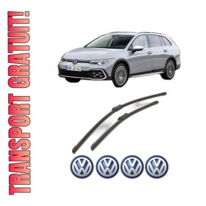 Set stergatoare Volkswagen GOLF ALLTRACK VIII (CG5) din 2020-2024, pentru parbriz auto, 2 bucati, Bosch Aerotwin, din cauciuc siliconat rezistent, 4 Stickere Auto Volkswagen