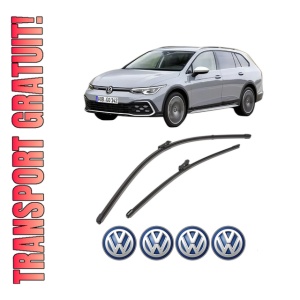 Set stergatoare Volkswagen GOLF ALLTRACK VIII (CG5) din 2020-2024, pentru parbriz auto, 2 bucati, Valeo Silencio Xtrm, din cauciuc siliconat rezistent, 4 Stickere Auto Volkswagen