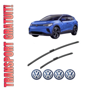 Set stergatoare Volkswagen ID.4 (E21) din 2020-2023, pentru parbriz auto, 2 bucati, Bosch Aerotwin, din cauciuc siliconat rezistent, 4 Stickere Auto Volkswagen