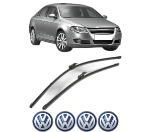 Set stergatoare Volkswagen PASSAT B6 (3C2) din 2005-2010, pentru parbriz auto, 2 bucati, Valeo Silencio Xtrm, din cauciuc siliconat rezistent, 4 Stickere Auto Volkswagen v39336