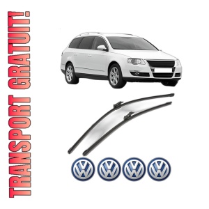 Set stergatoare Volkswagen PASSAT B6 Variant (3C5) din 2005-2011, pentru parbriz auto, 2 bucati, Valeo Silencio Xtrm, din cauciuc siliconat rezistent, 4 Stickere Auto Volkswagen