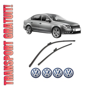 Set stergatoare Volkswagen PASSAT B7 (362) din 2010-2014, pentru parbriz auto, 2 bucati, Valeo Silencio Xtrm, din cauciuc siliconat rezistent, 4 Stickere Auto Volkswagen