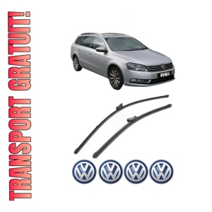 Set stergatoare Volkswagen PASSAT B7 Estate Van (365) din 2010-2014, pentru parbriz auto, 2 bucati, Valeo Silencio Xtrm, din cauciuc siliconat rezistent, 4 Stickere Auto Volkswagen