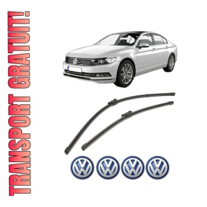 Set stergatoare Volkswagen PASSAT B8 (3G2, CB2) din 2014-2024, pentru parbriz auto, 2 bucati, Valeo Silencio Xtrm, din cauciuc siliconat rezistent, 4 Stickere Auto Volkswagen