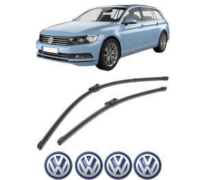 Set stergatoare Volkswagen PASSAT B8 Variant (3G5, CB5) din 2014-2024, pentru parbriz auto, 2 bucati, Valeo Silencio Xtrm, din cauciuc siliconat rezistent, 4 Stickere Auto Volkswagen v36816