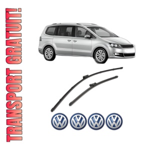 Set stergatoare Volkswagen SHARAN (7N1, 7N2) din 2010-2022, pentru parbriz auto, 2 bucati, Valeo Silencio, din cauciuc siliconat rezistent, 4 Stickere Auto Volkswagen