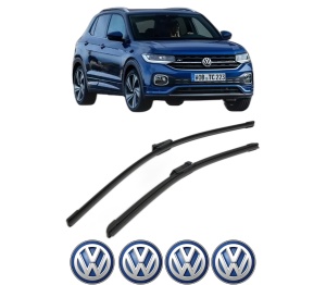 Set stergatoare Volkswagen T-CROSS (C11, D31) din 2018-2020, pentru parbriz auto, 2 bucati, Bosch Aerotwin, din cauciuc siliconat rezistent, 4 Stickere Auto Volkswagen v49521