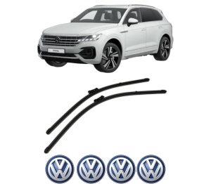 Set stergatoare Volkswagen TOUAREG (CR7, RC8) din 2017-2023, pentru parbriz auto, 2 bucati, Valeo Silencio Xtrm, din cauciuc siliconat rezistent, 4 Stickere Auto Volkswagen v35316