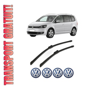 Set stergatoare Volkswagen TOURAN VAN (1T3) din 2010-2015, pentru parbriz auto, 2 bucati, Bosch Aerotwin, din cauciuc siliconat rezistent, 4 Stickere Auto Volkswagen