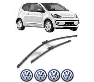 Set stergatoare Volkswagen UP! (121, 122, BL1, BL2, BL3, 123) din 2011-2023, pentru parbriz auto, 2 bucati, Valeo Silencio Xtrm, din cauciuc siliconat rezistent, 4 Stickere Auto Volkswagen v38616