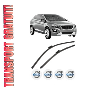 Set stergatoare VOLVO XC60 I VAN (156) din 2013-2017, pentru parbriz auto, 2 bucati, Valeo Silencio Xtrm, din cauciuc siliconat rezistent, 4 Stickere Auto VOLVO