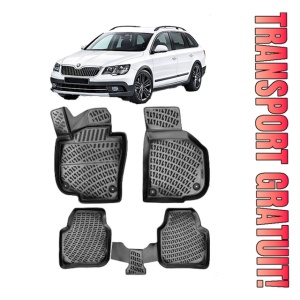 Skoda Superb III B8 2015-2023 Set 4 covorase auto din cauciuc tip tavita premium line 3D