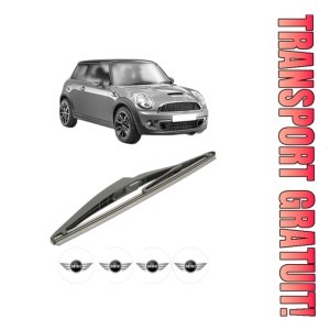 Stergator lamela spate MINI MINI (R56) din 2006 - 2013, pentru luneta auto, Bosch Twin, din cauciuc siliconat rezistent, 4 Stickere Auto MINI