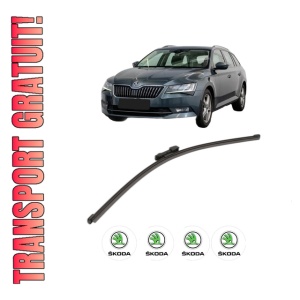 Stergator lamela spate SKODA SUPERB III Estate (3V5) din 2015 - 2024, pentru luneta auto, Valeo Silencio Xtrm, din cauciuc siliconat rezistent, 4 Stickere Auto SKODA