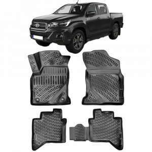Toyota Hilux VIII 2015- Set 4 covorase auto din cauciuc tip tavita premium line 3D accesorii pentru autoturismul tau - masina v242353