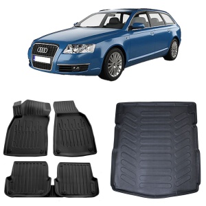 Audi A6 C6 (Typ 4F) 2004-2011 Set 4 covorase auto din cauciuc tip tavita Modern Line 3D + Tavita portbagaj Urban Line transport gratuit accesorii pentru autoturismul tau - masina v50755