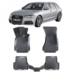 Audi A6 C7 Facelift 2015-2018 Set 4 covorase auto din cauciuc tip tavita premium line 3D accesorii pentru autoturismul tau - masina v242874