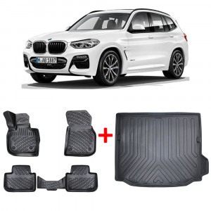 Bmw X3 G01 2017-2024 Set 4 covorase auto din cauciuc tip tavita Premium line 3D + Tavita portbagaj Urban Line