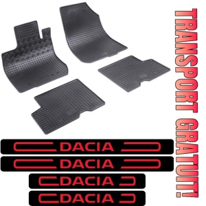Covorase Dacia Duster I, SUV, din 2010 - 12.2017 si set 4 stickere protectie praguri Dacia