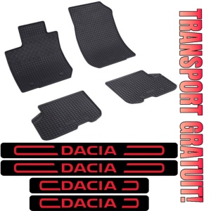 Covorase Dacia Sandero II, Hatchback, din 12.2012 - 12.2020 si set 4 stickere protectie praguri Dacia