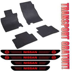 Covorase Nissan Qashqai II, SUV, din 02.2014 - 05.2021 si set 4 stickere protectie praguri Nissan