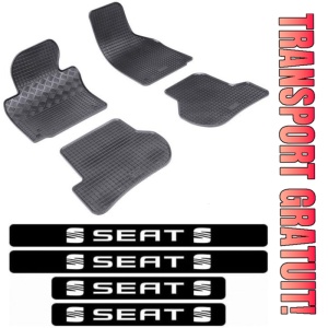Covorase Seat Leon II 1P, Hatchback, din 07.2005 - 2012 si set 4 stickere protectie praguri Seat