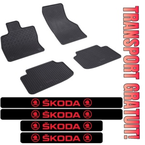 Covorase Skoda Octavia III, Hatchback, din 02.2013 - 05.2020 si set 4 stickere protectie praguri Skoda