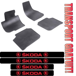 Covorase Skoda Superb II, Combi, din 2008 - prezent si set 4 stickere protectie praguri Skoda