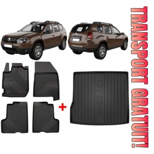 Dacia Duster II Din 01.2018 - Prezent, Suv , Set Covorase Auto Tip Tavita + tavita pentru portbagaj Premium 3D, din cauciuc