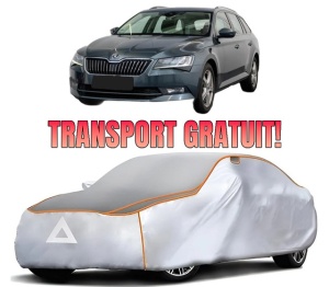Husa Prelata Antigrindina Auto SKODA SUPERB III Estate (3V5) din 2015-2024, Protectie auto contra intemperiilor la grindina, Waterproof, 4x Stickere auto SKODA
