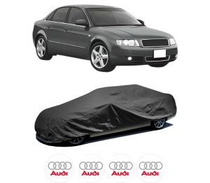 Husa tip prelata auto AUDI A4 B6 (8E2) din 2000-2004, Culoare Negru, material textil impermeabil, rezistanta la intemperii praf UV, CARPASSION Husa Protectie, 4 Stickere auto cu AUDI - Img 2