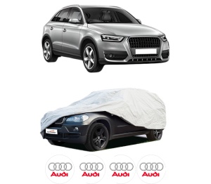 Husa tip prelata auto AUDI Q3 (8UB, 8UG) din 2011-2018, Culoare Gri, material textil impermeabil, rezistanta la intemperii praf UV, CARPASSION Husa Protectie, 4 Stickere auto cu AUDI - Img 2