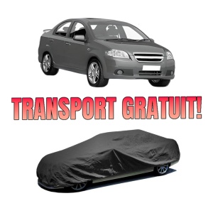 Husa tip prelata auto CHEVROLET AVEO / KALOS Hatchback (T250, T255) din 2006-2012, Culoare Negru, material textil impermeabil, rezistanta la intemperii praf UV, CARPASSION Husa Protectie, 4 Stickere auto cu CHEVROLET